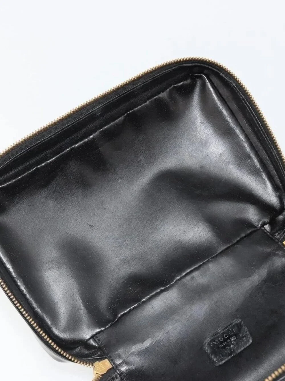 GUCCI Vanity Hand Bag Leather Black Gold 032 1956 0150 Auth ka4794